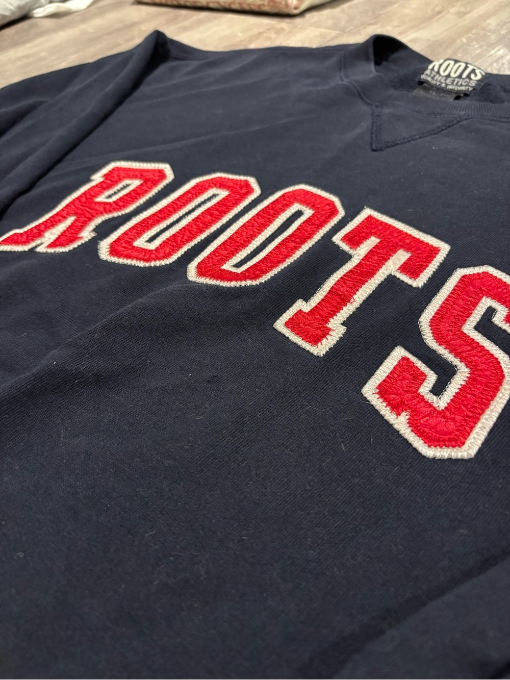 Roots Men's Navy Crewneck Sweatshirt with Red Lettering - Picture 2 of 3